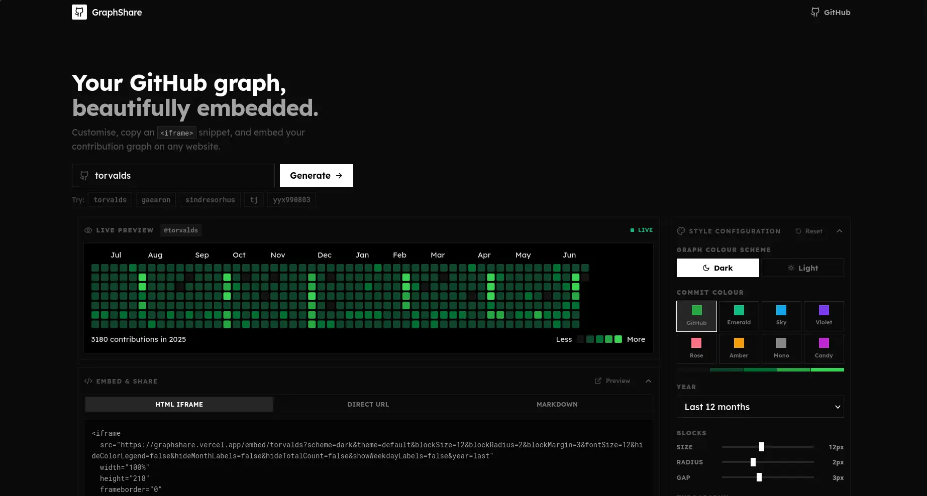 A clean interface showing a beautifully customized and glowing GitHub contribution graph